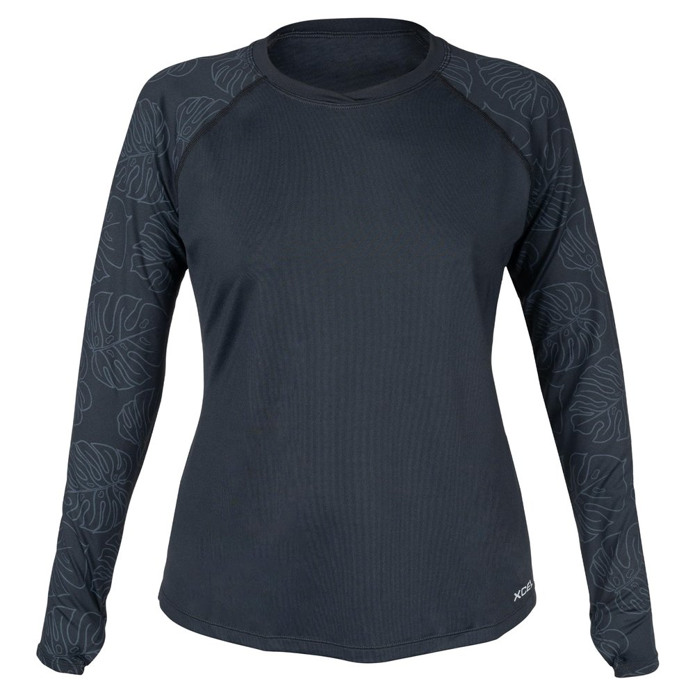 XCEL Womens Ventx Long Sleeve UV Rashguard - Hawaii Inspired Black/Black Monstera Print | Large