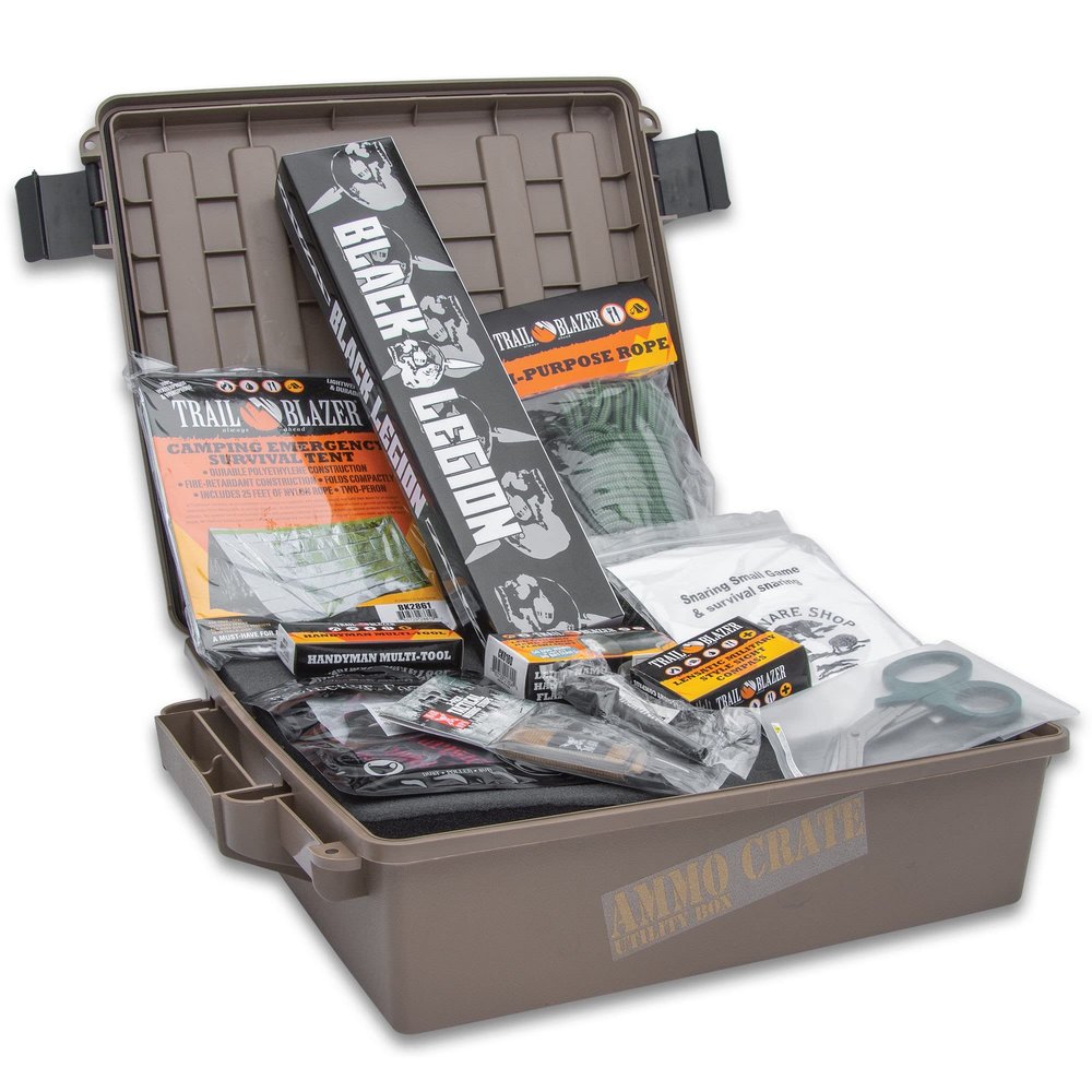 Doomsday Mystery Crate - Rugged Polymer Ammo Crate, Packed with Assortment of Survival, Outdoor, Emergency, Bug-Out and Other Gear, Worth a Combined $140 Be Ready for Anything