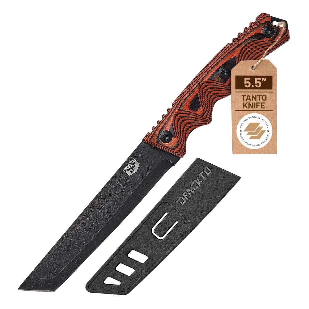 DFACKTO Interceptor Tanto 5.5 Inch Utility Knife High Carbon Stainless Steel Full Tang Blade for Kitchen, Cooking, Camping & Outdoor Use Slim Tactical Design w/ G10 Handle - Orange