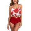 QWENTMTNTY Two Piece Tankini Swimsuits for Women Ruffles High Waisted Bikini Set Flounce Pom Pom Full Coverage Bathing Suit Red view 1