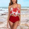 QWENTMTNTY Two Piece Tankini Swimsuits for Women Ruffles High Waisted Bikini Set Flounce Pom Pom Full Coverage Bathing Suit Red view 2