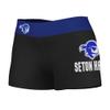 Vive La Fete Seton Hall University Pirates Women's Workout Soft Yoga Shorts with Logo on Thigh & Waistband Black view 1