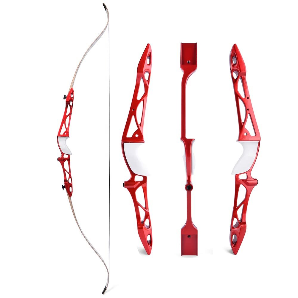 66" 68" 70" Archery Takedown Recurve Bow and Arrow Set Aluminum Bow Riser Hunting Shooting Target Practice Competition Longbow Right Hand Bow 12-40 Lbs (28 Lbs, 70" red)