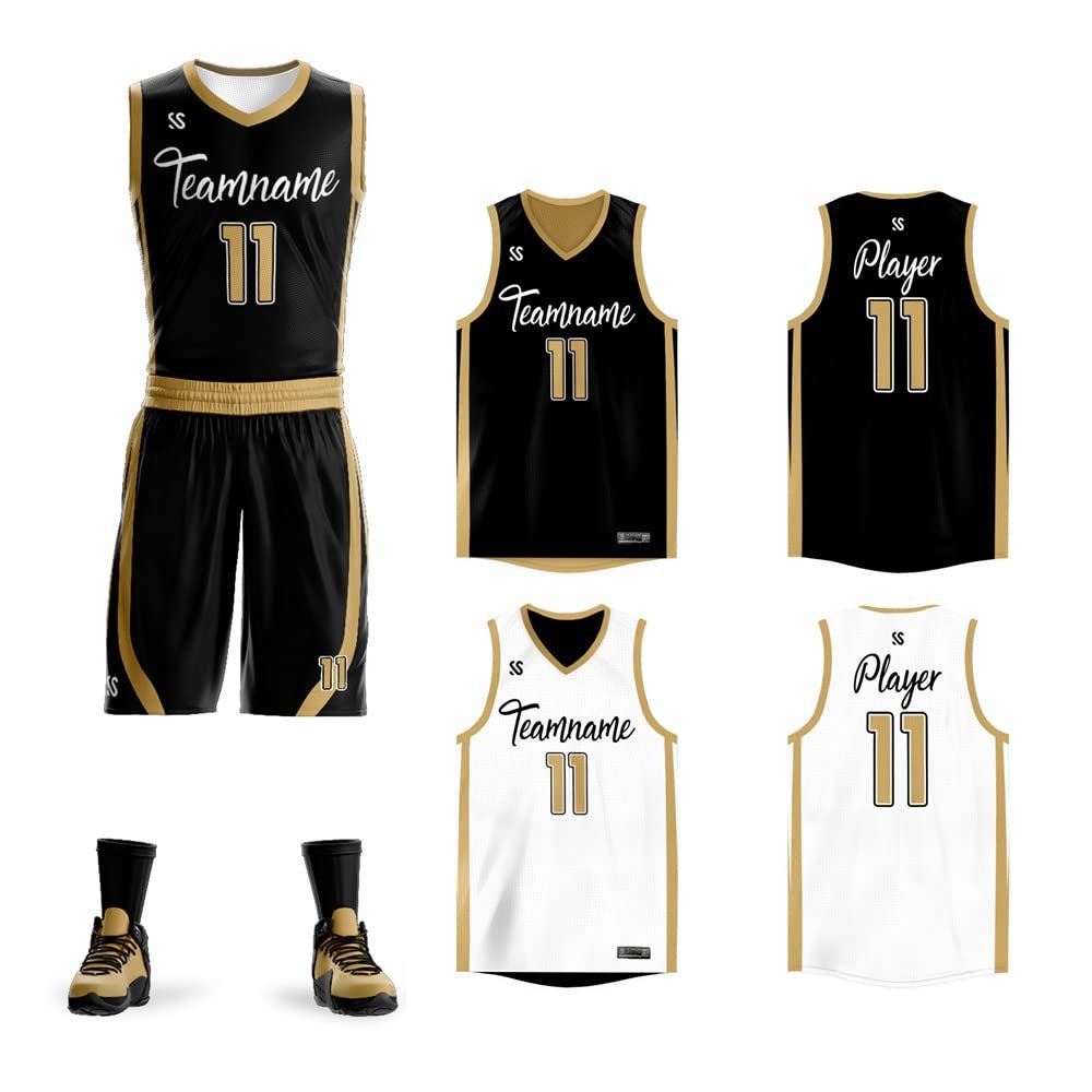 Custom Men Youth Reversible Basketball Jersey Uniform Printed Personalized Name Number Sportswear Big Size Black&white-05