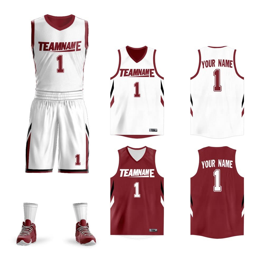 Custom Men Youth Reversible Basketball Jersey Uniform Printed Personalized Name Number Sportswear Big Size Dk Red&white-11