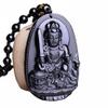 100% Natural Black Obsidian Natal Buddha guan yin bodhisattva Necklace Lucky Amulet Blessing Pendant Bead Chain (Bodhisattva manjusri) view 2