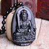 100% Natural Black Obsidian Natal Buddha guan yin bodhisattva Necklace Lucky Amulet Blessing Pendant Bead Chain (Bodhisattva manjusri) view 3