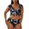 QWENTMTNTY Womens Two Piece Swimwear Plus Size V Neck Ruffle Swimsuit High Waisted Lace Up Off The Shoulder Bathing Suits Black view 1