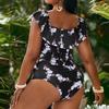 QWENTMTNTY Womens Two Piece Swimwear Plus Size V Neck Ruffle Swimsuit High Waisted Lace Up Off The Shoulder Bathing Suits Black view 4