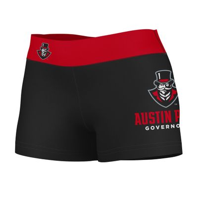 Vive La Fete Austin Peay State Governors Women's Workout Soft Yoga Shorts with Logo on Thigh & Waistband Black