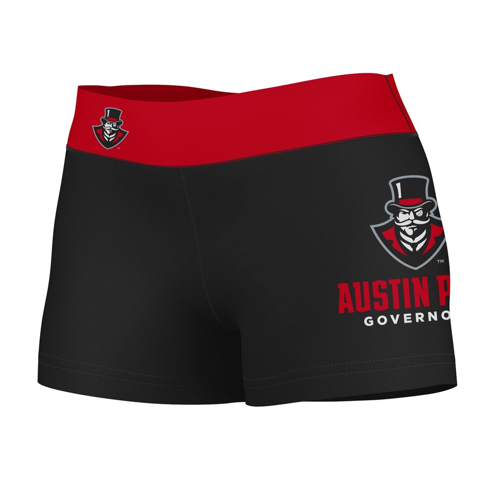 Vive La Fete Austin Peay State Governors Women's Workout Soft Yoga Shorts with Logo on Thigh & Waistband Black