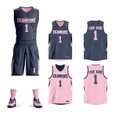 Custom Men Youth Reversible Basketball Jersey Uniform Printed Personalized Name Number Sportswear Big Size Navy&pink-33