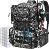 Piscifun Fishing Tackle Backpack with Rod Holders & 4 Tackle Boxes, Outdoor Fishing Bag with Waterproof Rain Cover Camouflage view 1
