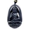 100% Natural Black Obsidian Natal Buddha guan yin bodhisattva Necklace Lucky Amulet Blessing Pendant Bead Chain (Amitabha)