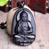 100% Natural Black Obsidian Natal Buddha guan yin bodhisattva Necklace Lucky Amulet Blessing Pendant Bead Chain (Amitabha) view 4