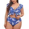 QWENTMTNTY Womens Two Piece Swimwear Plus Size V Neck Ruffle Swimsuit High Waisted Lace Up Off The Shoulder Bathing Suits Blue view 1