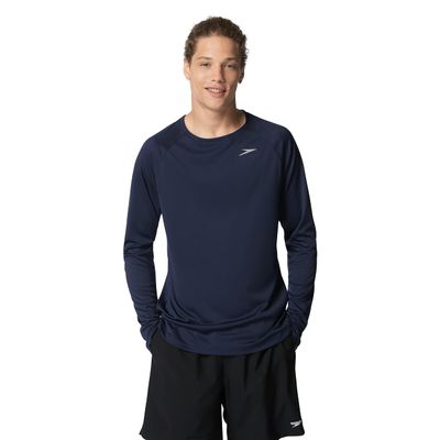 Speedo Men's Uv Swim Shirt Long Sleeve Fitness Rashguard Peacoat
