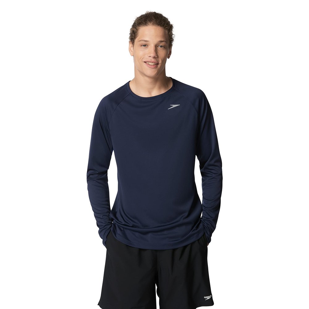 Speedo Men's Uv Swim Shirt Long Sleeve Fitness Rashguard Peacoat