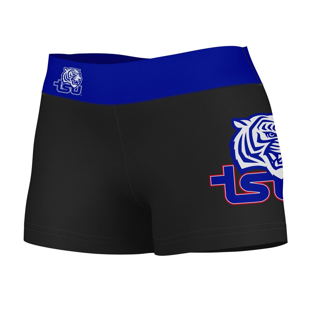 Vive La Fete Tennessee State Tigers Women's Workout Soft Yoga Shorts with Logo on Thigh & Waistband Black