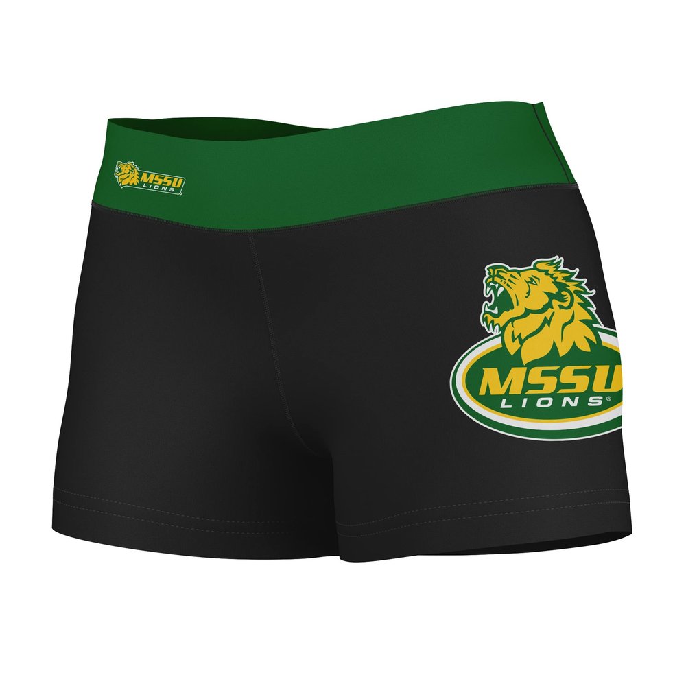 Vive La Fete Missouri Southern Lions Women's Workout Soft Yoga Shorts with Logo on Thigh & Waistband Black