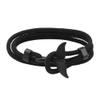 KOEDLN Shark Whale Orca Tail Anchor Turtle Hook Bracelet Nylon Polyester Rope Adjustable Bracelet for Men Boys-Tail, Black view 1