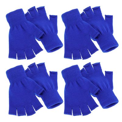 4 Pairs Winter Half Finger Gloves Knitted Fingerless Gloves Fingerless Mittens Warm Stretchy Gloves for Men Women (Blue)