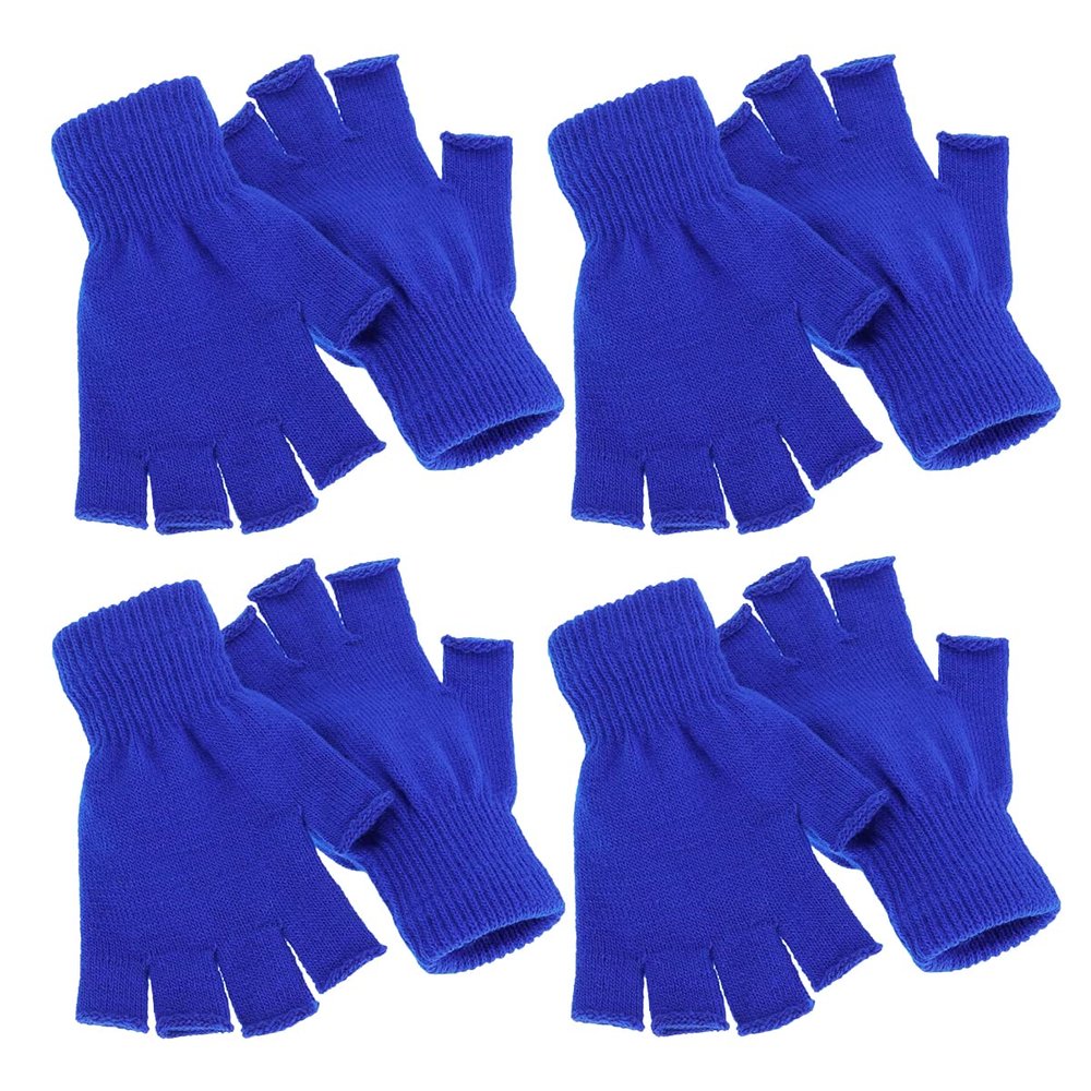 4 Pairs Winter Half Finger Gloves Knitted Fingerless Gloves Fingerless Mittens Warm Stretchy Gloves for Men Women (Blue)