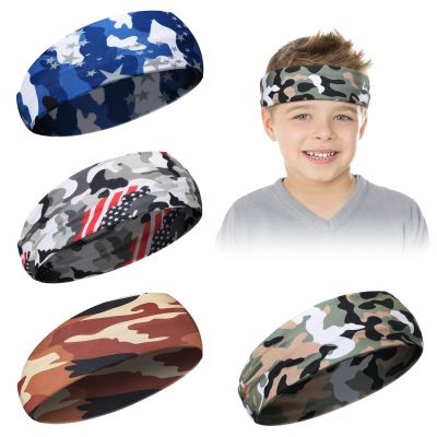 Civaner 4 Pcs Boys Headbands Athletic Sweatbands Kids Sports Wicking Breathable Headbands Elastic for Girls Boys Football(Camouflage Color)