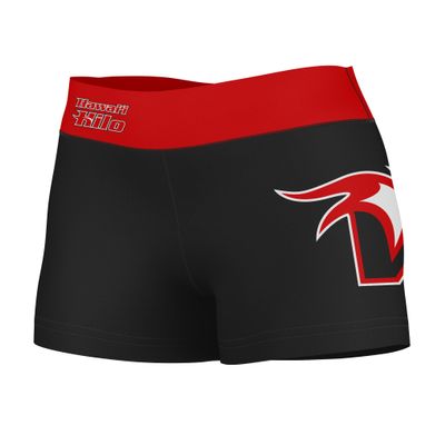 Vive La Fete Hawaii Hilo Vulcans Women's Workout Soft Yoga Shorts with Logo on Thigh & Waistband Black
