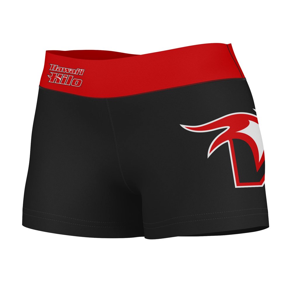 Vive La Fete Hawaii Hilo Vulcans Women's Workout Soft Yoga Shorts with Logo on Thigh & Waistband Black
