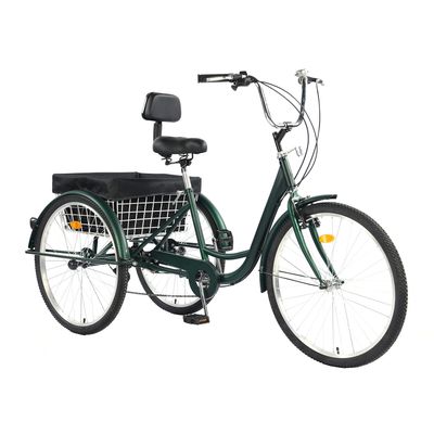 ERfairdeal Adult Tricycle, 26 Inch Wheels, 7 Speed Adult Trike Bike Cruising with Storage Basket for Shopping, Entertainment, Workout, Unisex (Green)