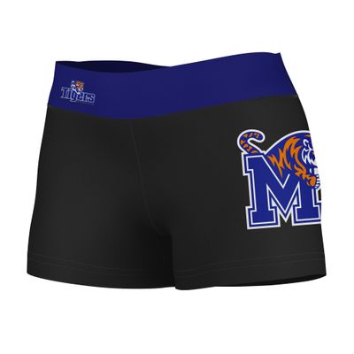 Vive La Fete Memphis Tigers Women's Workout Soft Yoga Shorts with Logo on Thigh & Waistband Black