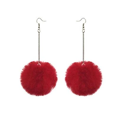 1-5Pairs Colorful Pom Pom Earring Faux Fur Ball Earrings Raibowcolors Jewelryset Cute Balls Accessory Lovely Jewelries for Women (Red)