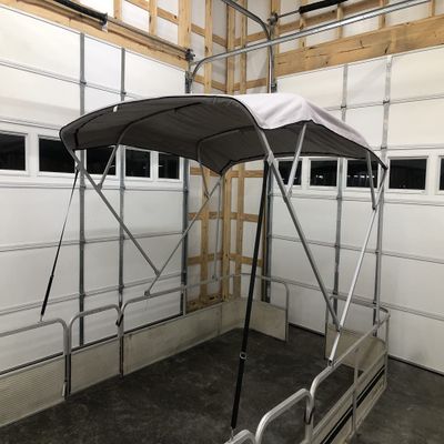 10' Long x 8.5' Wide Pontoon Boat Bimini Top Kit, Best Available, Grey, Complete Kit, Square Frame with Metal Fittings, 16oz Canvas, Hardware Kit