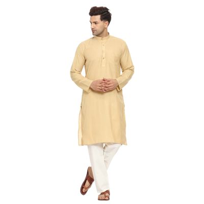 ITOS365 Men Cotton Blend Kurta Pyjama Set Party Fashion Regular Ethinic Wear Indian Dress Gift for Men Tan Small