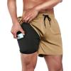 BRISIRA Mens Swim Trunks Swim Shorts Quick Dry 5 inch Inseam Beach Shorts with Compression Liner and Zipper Pocket Khaki view 1