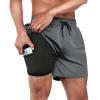 BRISIRA Mens Swim Trunks Swim Shorts Quick Dry 5 inch Inseam Beach Shorts with Compression Liner and Zipper Pocket Grey view 1