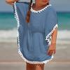 Eurivicy Girl's Swim Cover Up Kids Summer Swimwear Beach Dress Swimsuit Wraps with Pom Pom Trim view 3