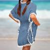 Eurivicy Girl's Swim Cover Up Kids Summer Swimwear Beach Dress Swimsuit Wraps with Pom Pom Trim view 4