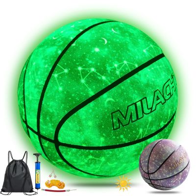 MILACHIC Glow in The Dark Basketball Size 7 29.5" - Glowing Leather Ball Gift for Men, Women Indoor-Outdoor Night Game - With Pump (Pink-Purple)