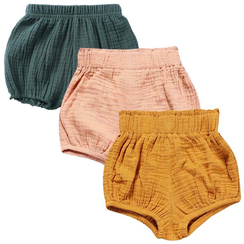 3PC Shorts Set Newborn Baby Girls Boys Bloomers Pants Cotton Linen Blend Cute Solid Floral Triangle Diaper Covers Shorts