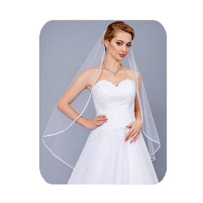 HEREAD Bride Wedding Veil Short Fingertip Length Bridal Tulle Hair Accessories with Comb and Ribbon Edge (Ivory)