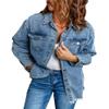 chouyatou Women's Distressed Oversize Frayed Hem Trucker Denim Jean Jacket Shirt Shacket (Small, Blue) view 1