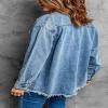 chouyatou Women's Distressed Oversize Frayed Hem Trucker Denim Jean Jacket Shirt Shacket (Small, Blue) view 2