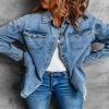 chouyatou Women's Distressed Oversize Frayed Hem Trucker Denim Jean Jacket Shirt Shacket (Small, Blue) view 4