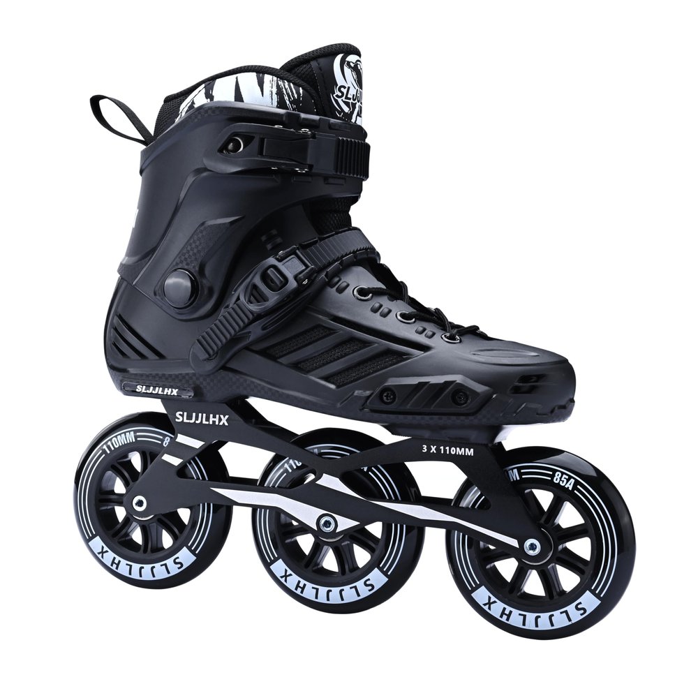 3 Wheels Inline Skates for Men Women, Professional Roller Skates Blades for Male Female,High Performance Adult Speed Skates with 110MM Wheels (Black, MEN6/WOMEN7)