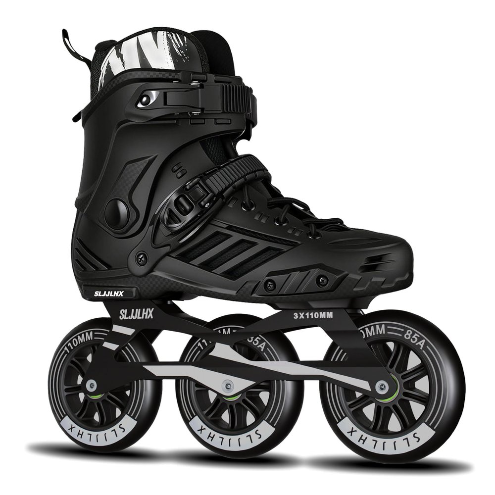 3 Wheels Inline Skates for Men Women, Professional Roller Skates Blades for Male Female,High Performance Adult Speed Skates with 110MM Wheels (Black, MEN9.5/WOMEN10.5)