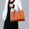 Downupdown Tote Solid Crocodile Print 3-Piece Tote Bag Long Wallet Clutch Top Handle Bag Tote Briefcase-Brown view 2