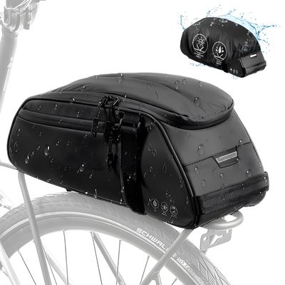 WOTOW Reflective Rear Rack Bag, Water Resistant Bike Saddle Bag Panniers for Bicycles Ebike, 8L Trunk Storage Bag, Cycling Back Seat Cargo Carrier Pouch With Shoulder Strap (With Rain Cover)