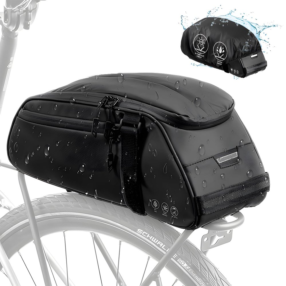 WOTOW Reflective Rear Rack Bag, Water Resistant Bike Saddle Bag Panniers for Bicycles Ebike, 8L Trunk Storage Bag, Cycling Back Seat Cargo Carrier Pouch With Shoulder Strap (With Rain Cover)